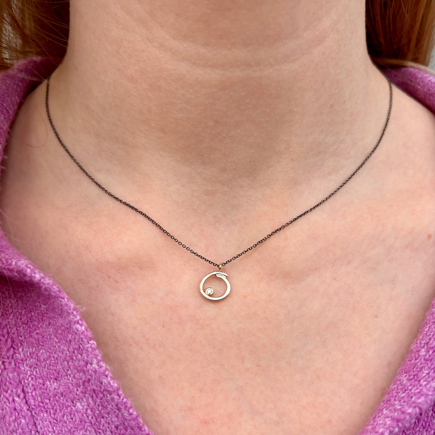 Oxidized Sterling & 14K Gold Diamond Organic Curl Necklace