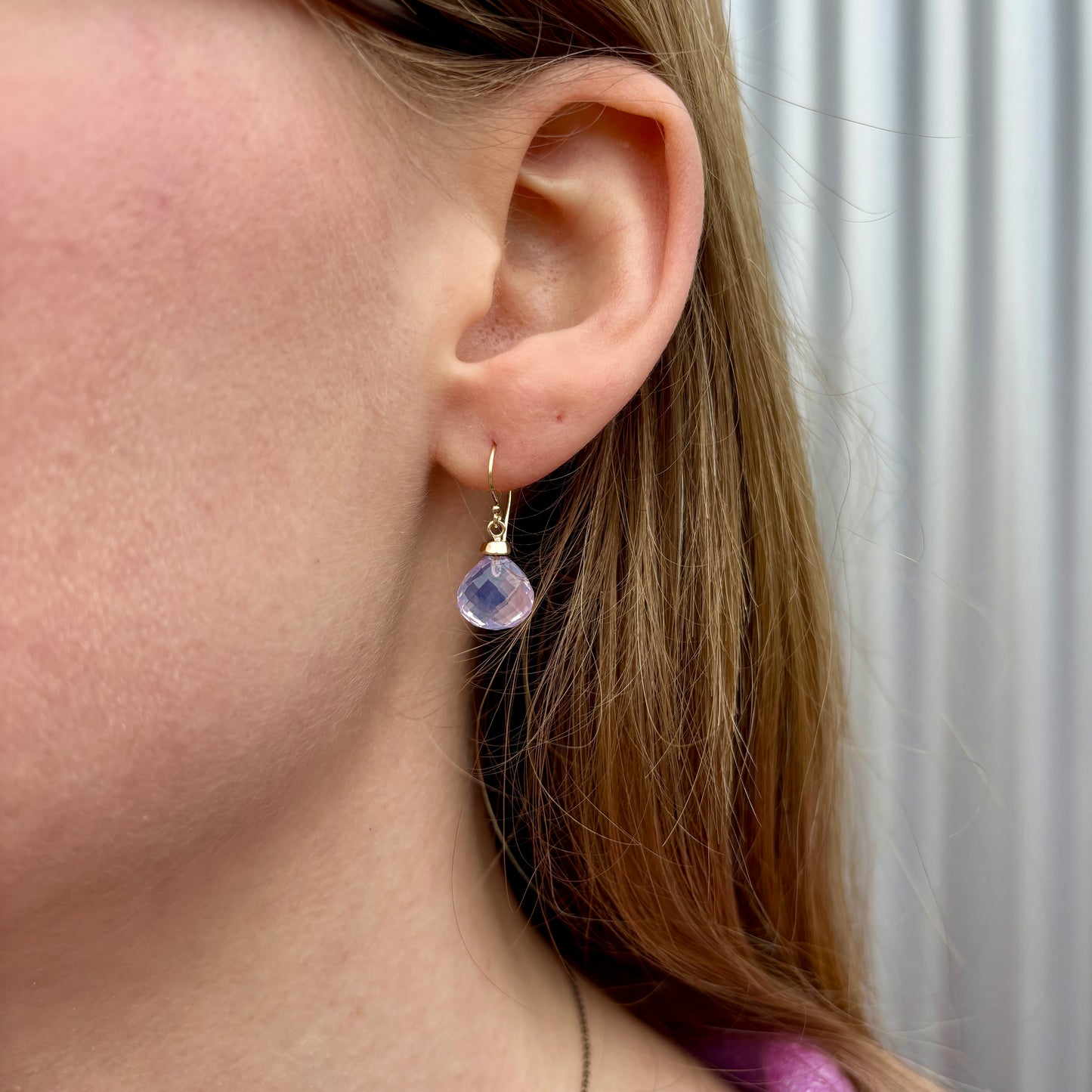 14K Gold Small Lavender Amethyst Drop Earrings
