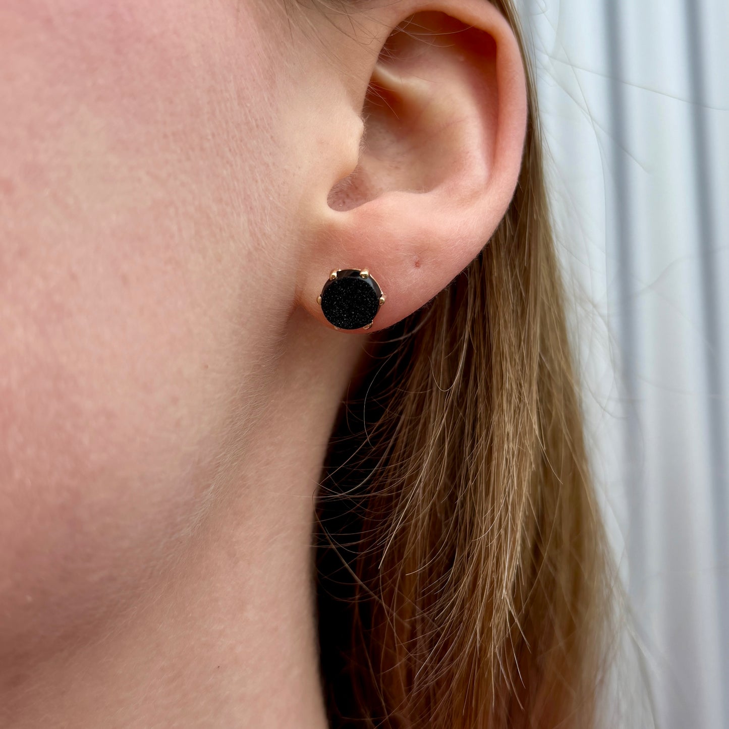 14K Gold Brazilian Black Drusy Prong Post Earrings