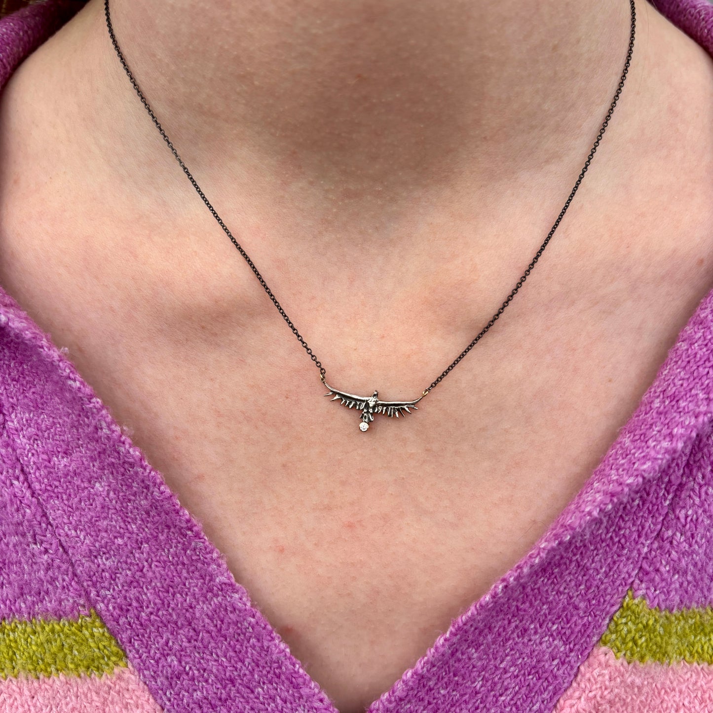 Oxidized Sterling & 14k Gold Diamond Soaring Eagle Necklace