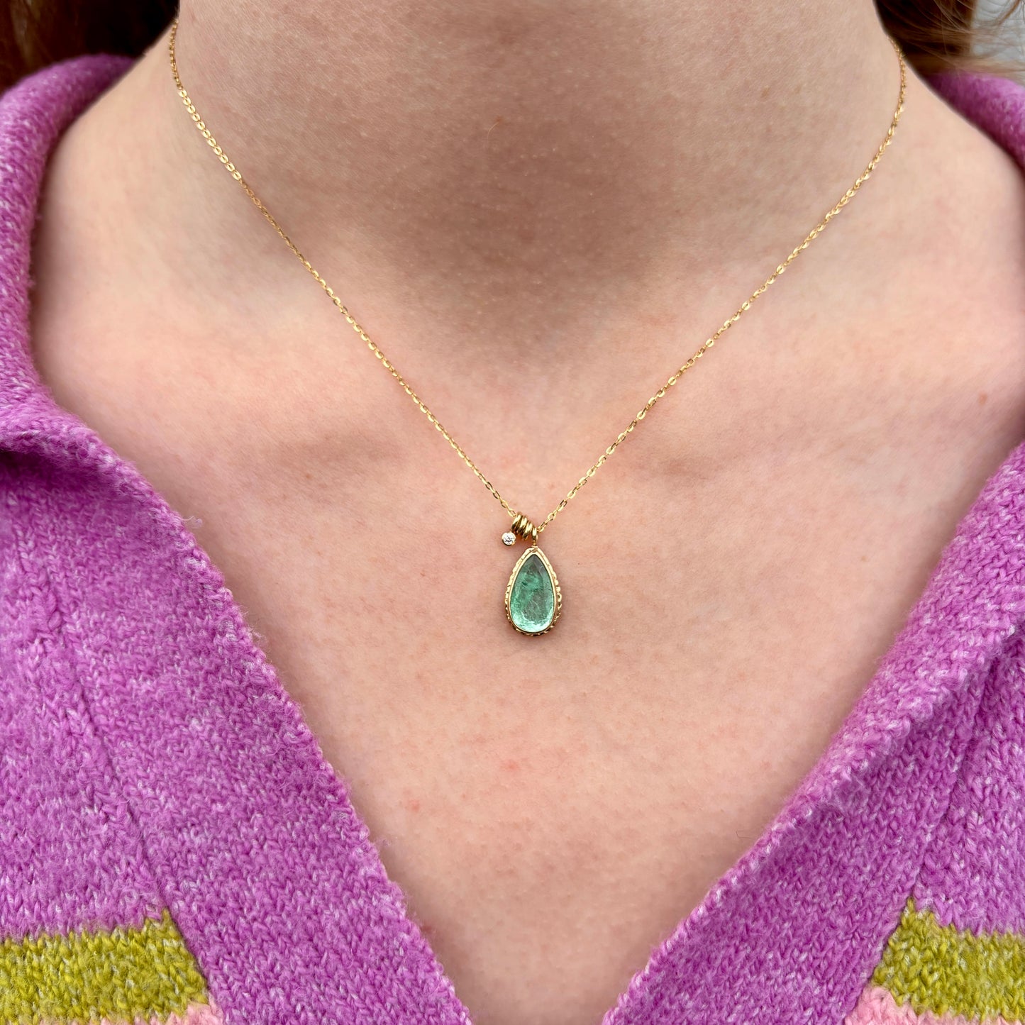 14K Gold Emerald & Diamond Necklace