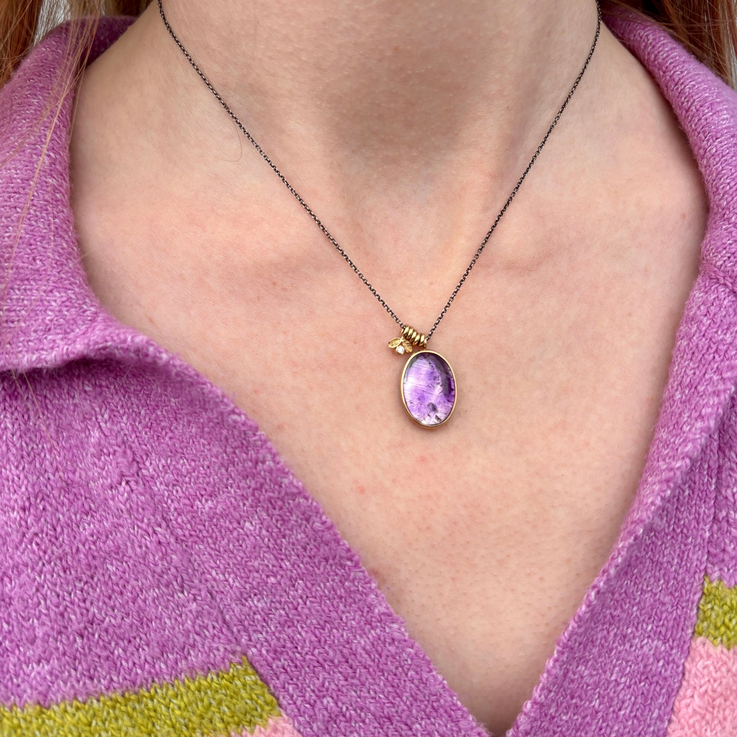 Oxidized Sterling & 14K Gold Amethyst & Diamond Necklace