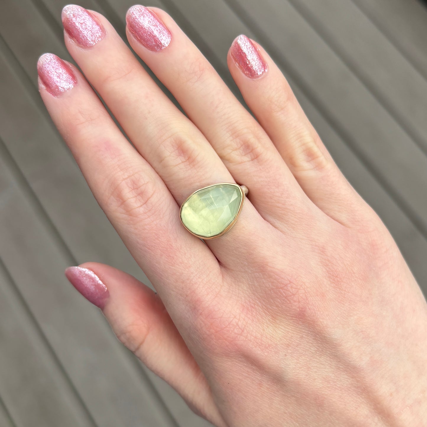 Sterling & 14K Gold Prehnite Ring