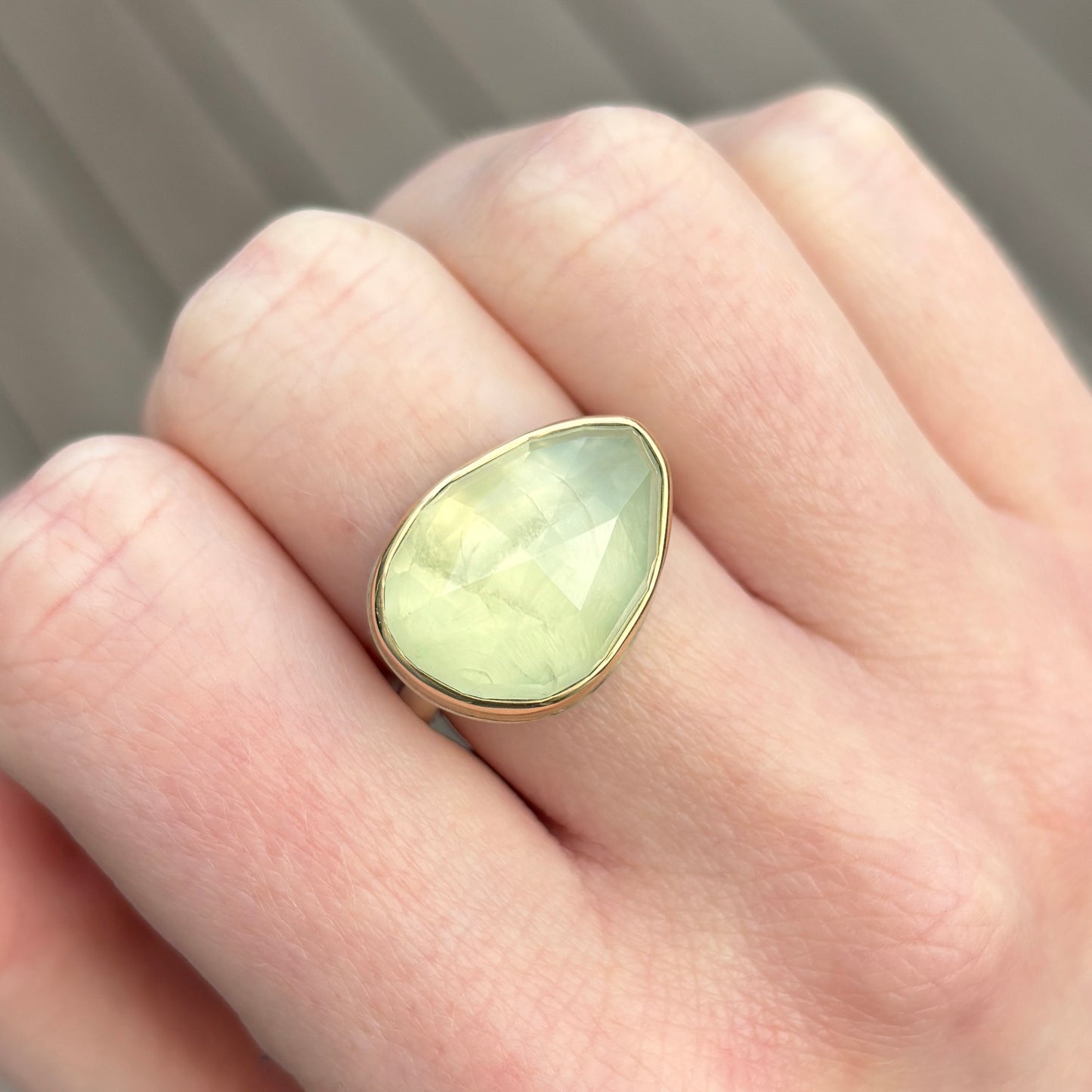 Sterling & 14K Gold Prehnite Ring