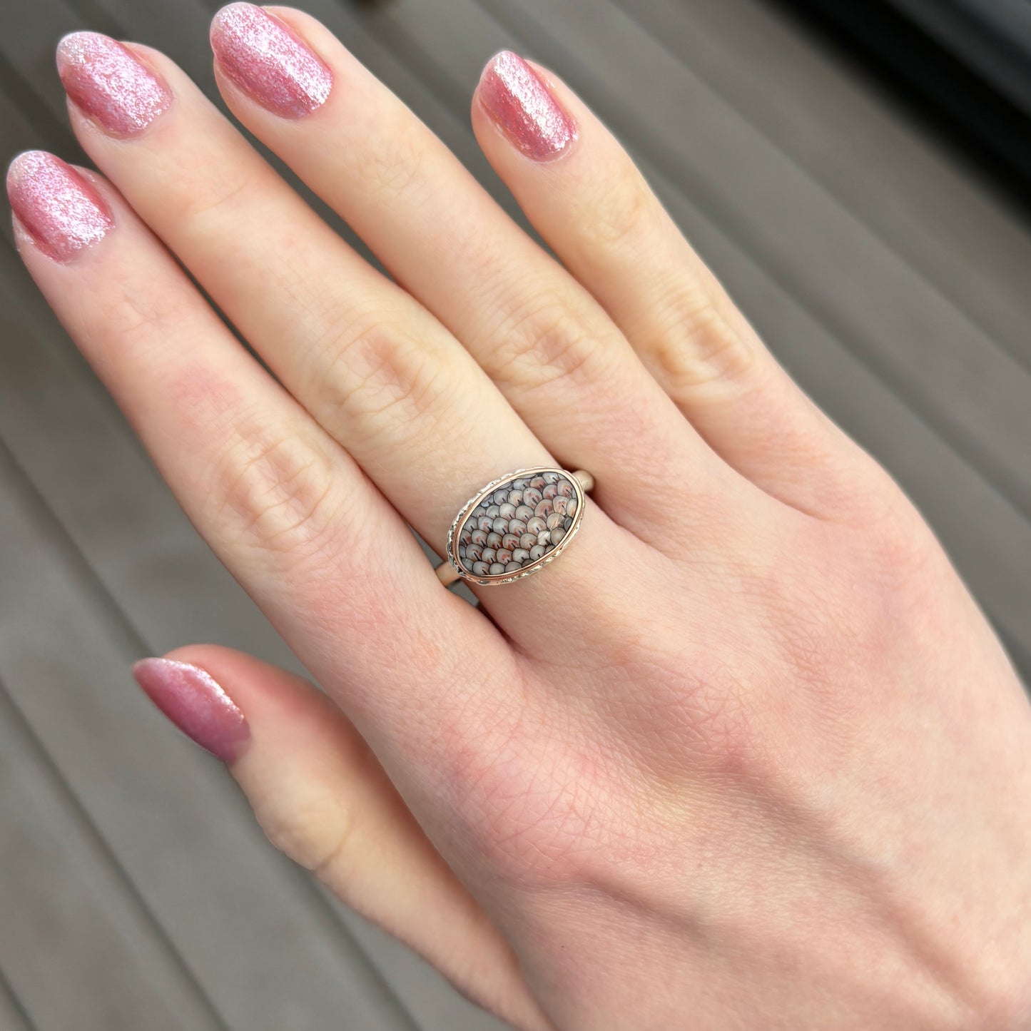 Sterling & 14K Rose Gold Snakeskin Agate Ring