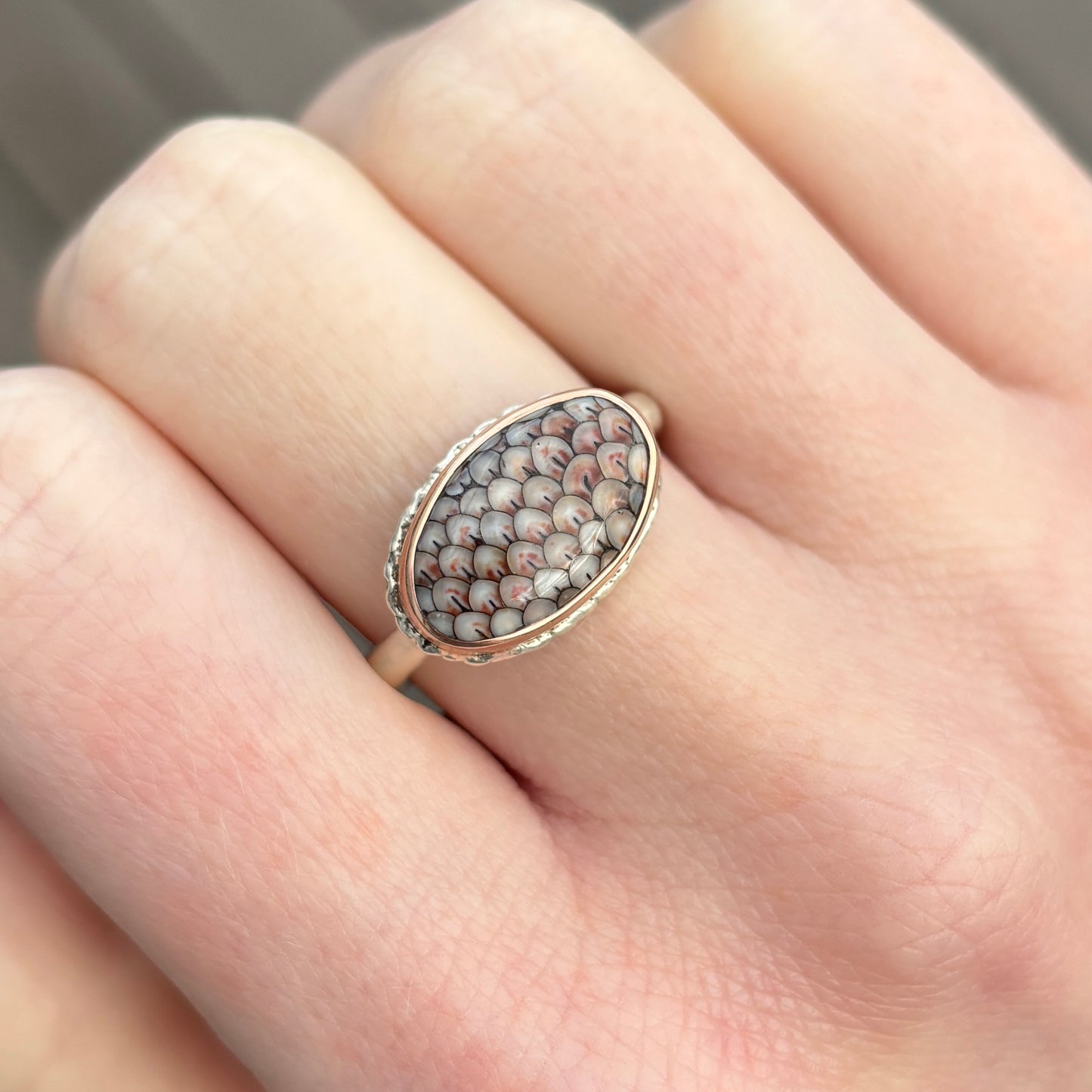 Sterling & 14K Rose Gold Snakeskin Agate Ring