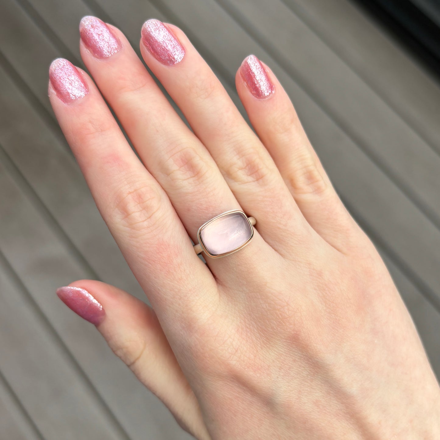 Sterling & 14K Rose Gold Rose Quartz Ring