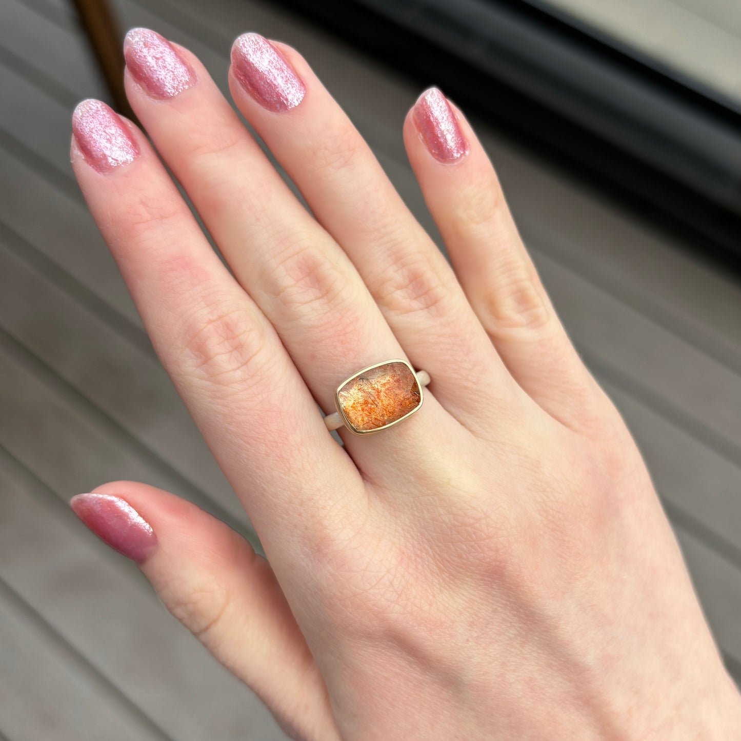 Sterling & 14K Gold African Sunstone Ring