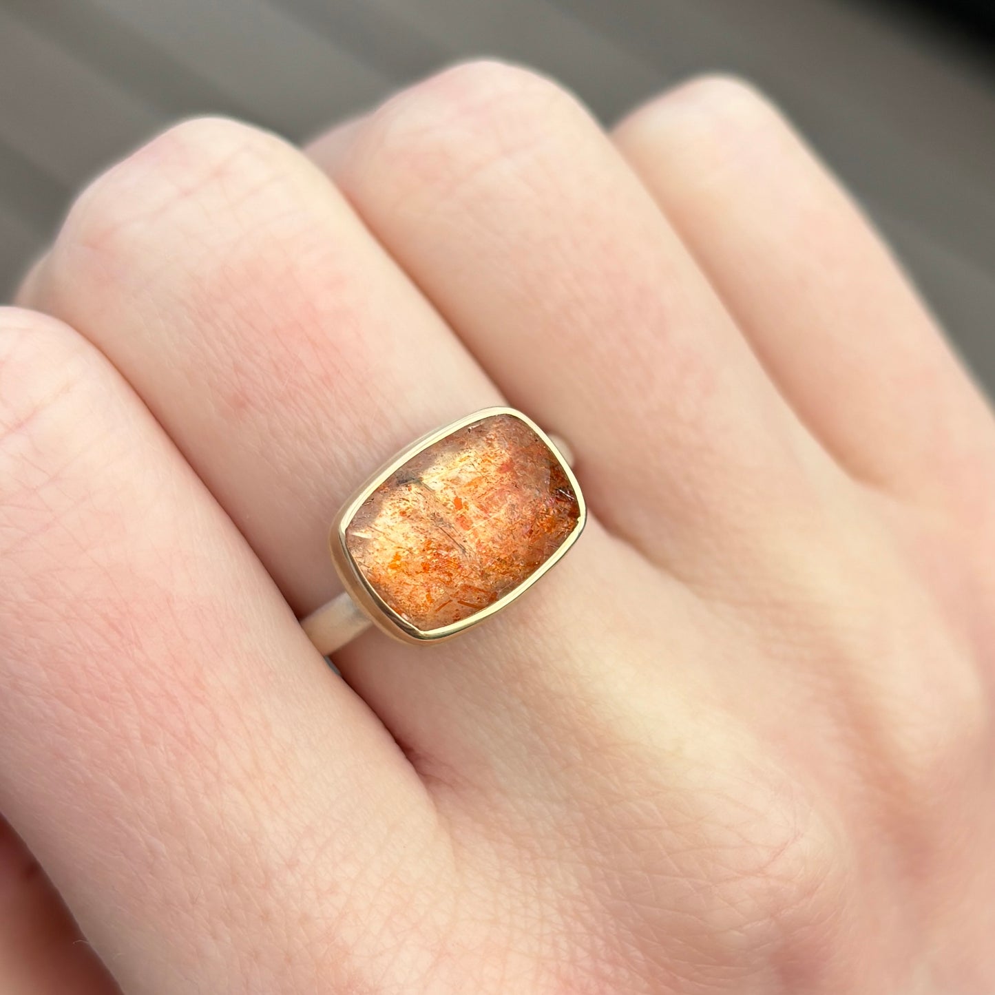 Sterling & 14K Gold African Sunstone Ring