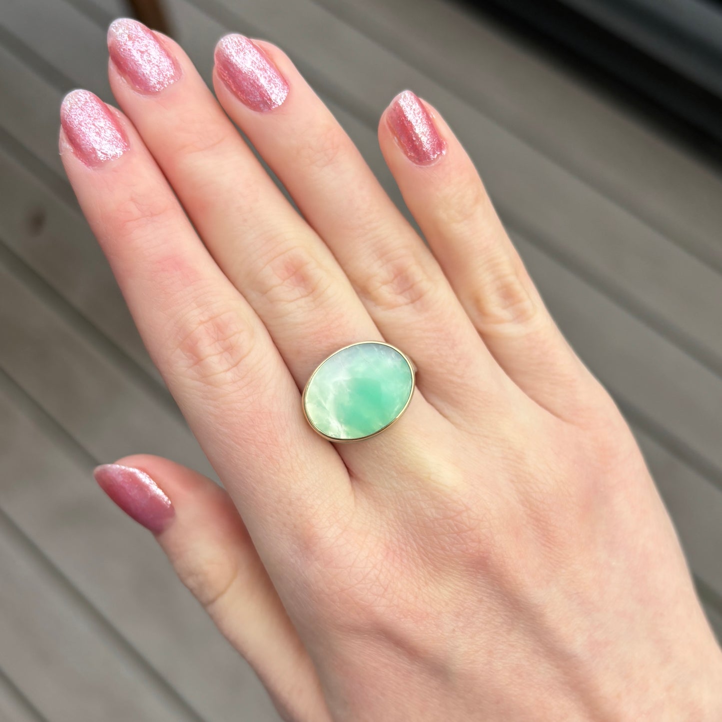 Sterling & 14K Gold Oval Chrysoprase Ring