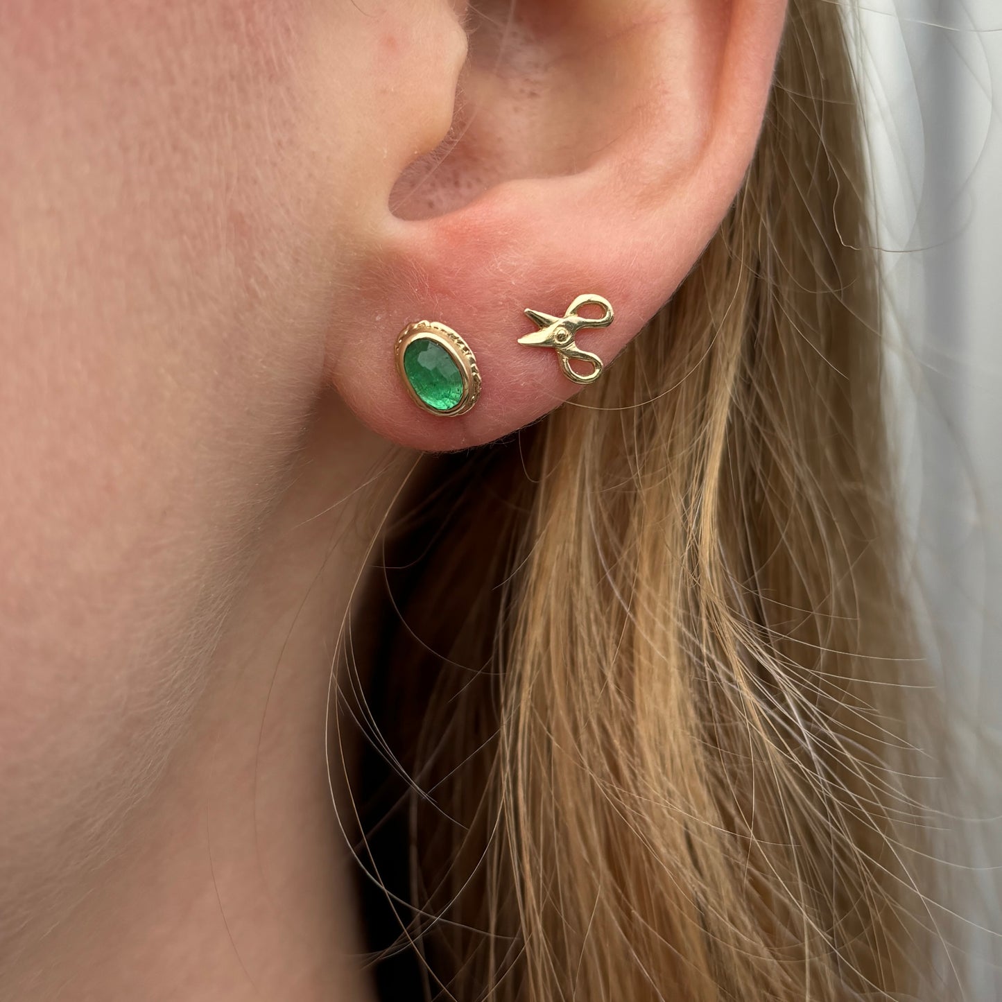 14K Gold Emerald Post Earrings