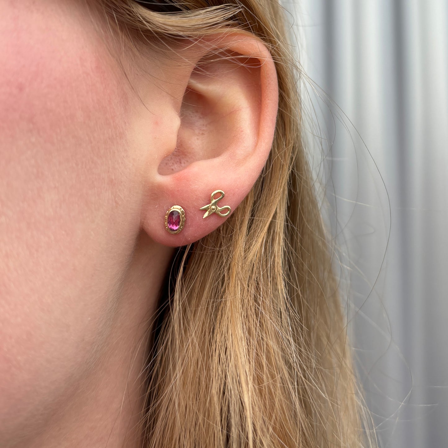 14K Gold Small Rubellite Post Earrings