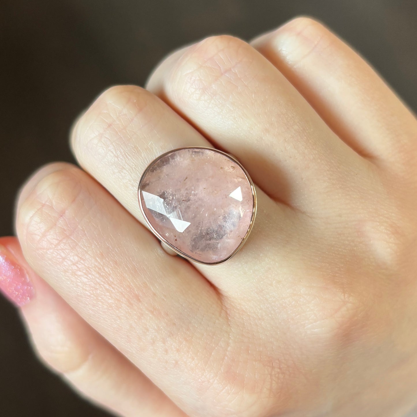 Sterling & 14K Rose Gold Asymmetrical Morganite Ring