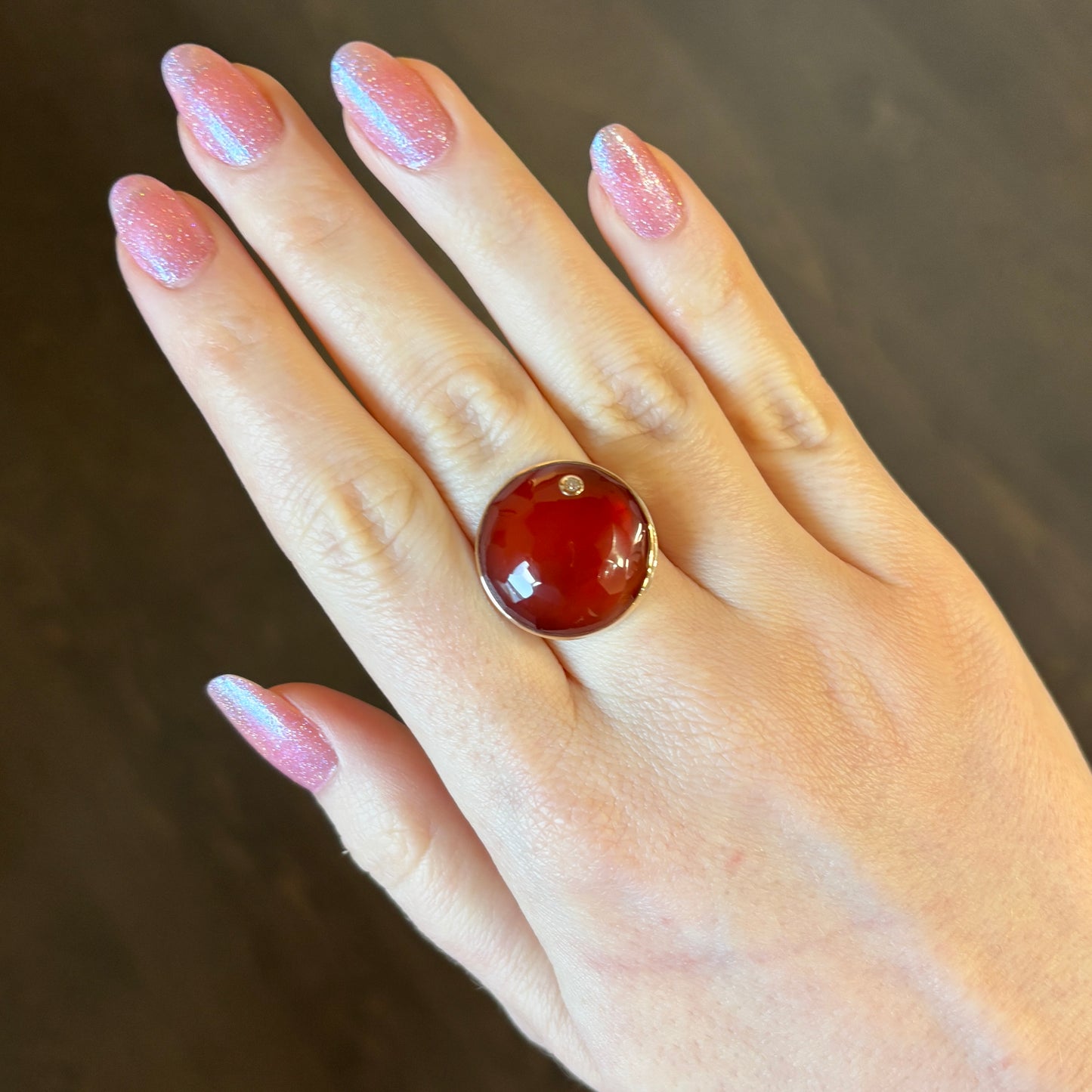 Sterling & 14K Gold Carnelian & Diamond Ring