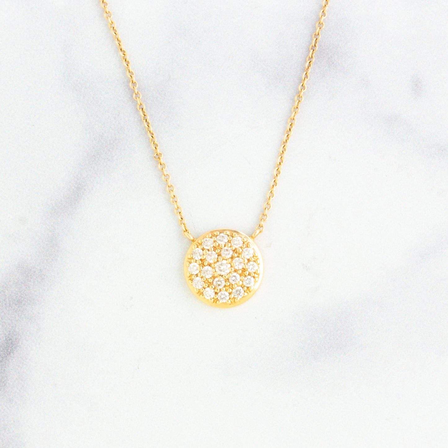 14K Gold Round Diamond Pave Necklace