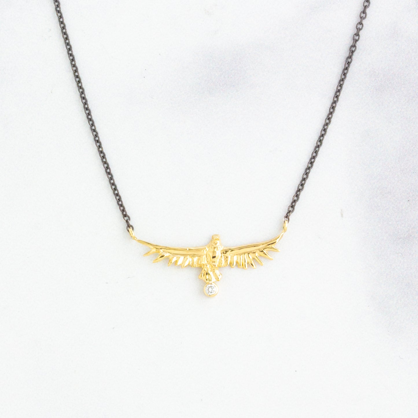 Oxidized Sterling & 14K Gold Diamond Soaring Eagle Necklace