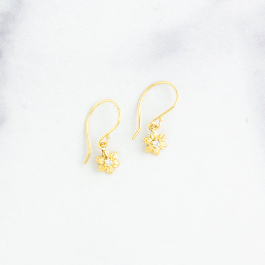 14K Gold Small Diamond Daisy Earrings