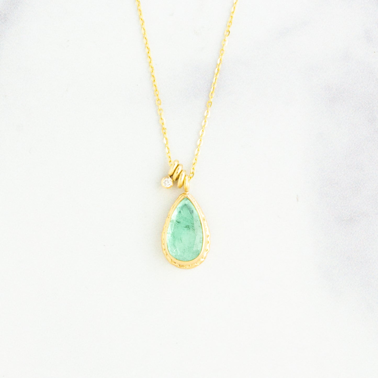14K Gold Emerald & Diamond Necklace