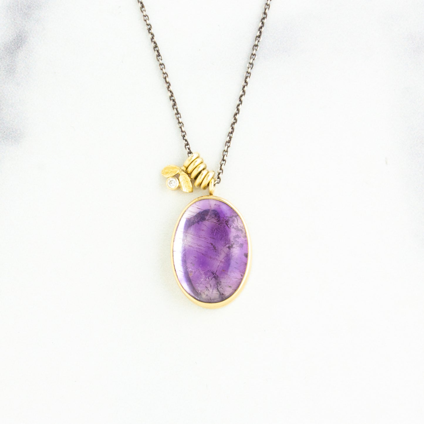 Oxidized Sterling & 14K Gold Amethyst & Diamond Necklace