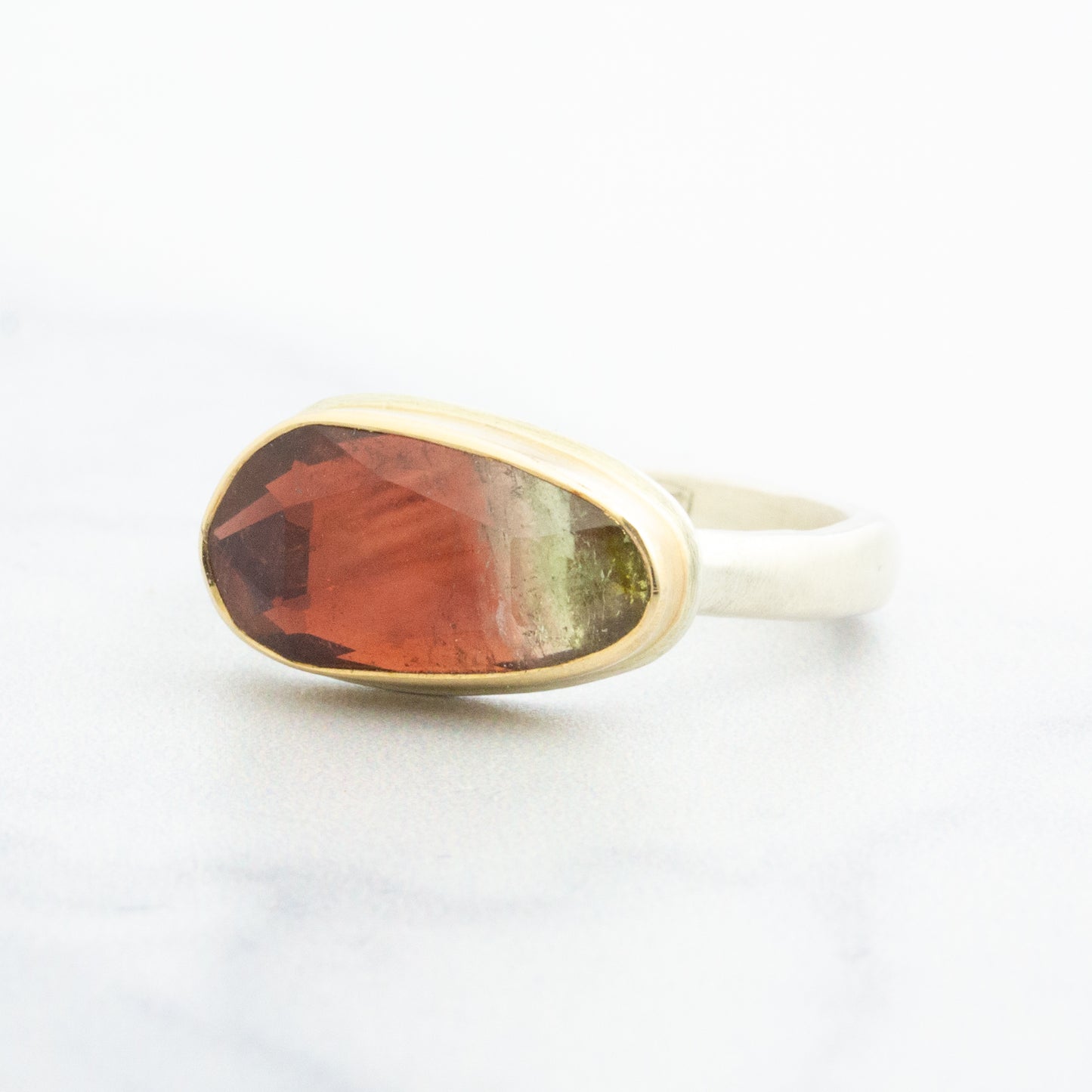 Sterling & 14K Gold Watermelon Tourmaline Ring