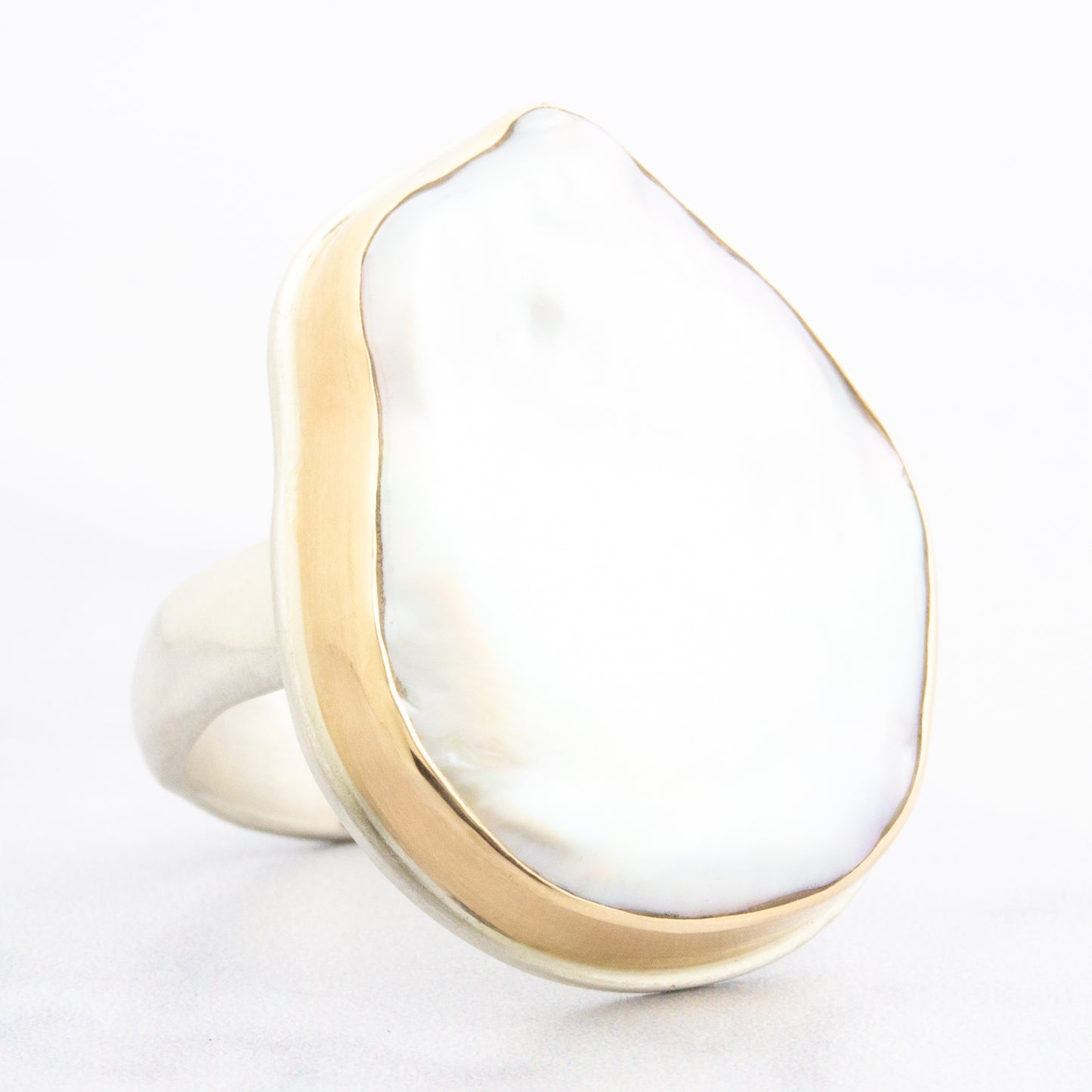 Sterling & 14K Gold Large Cultured Pearl Ring