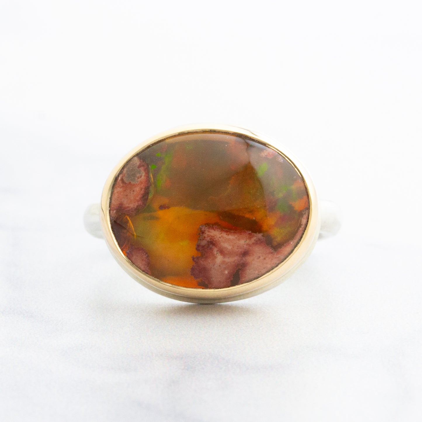 Sterling & 14K Gold Oval Mexican Fire Opal Ring