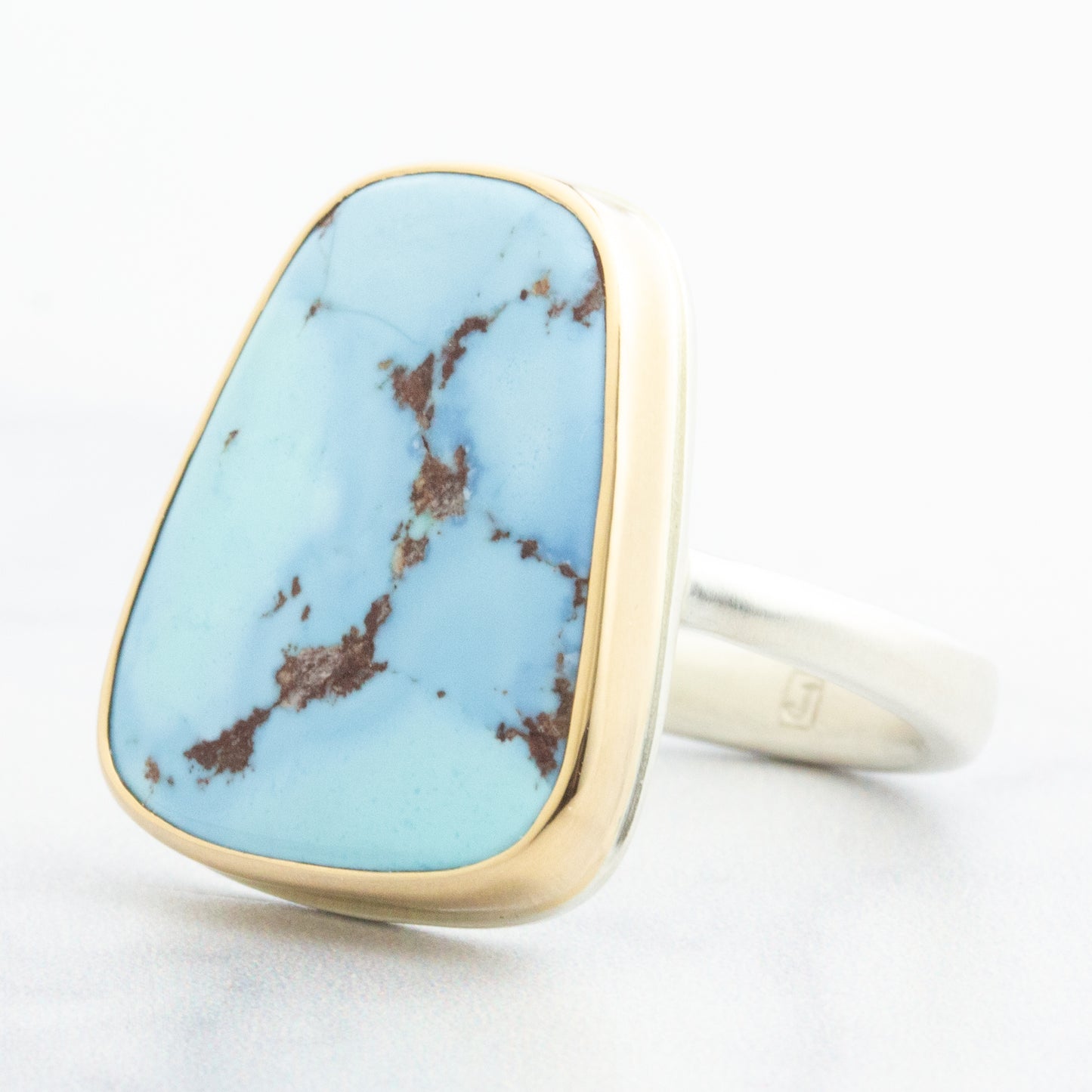Sterling & 14K Gold Large Kazakhstani Turquoise Ring