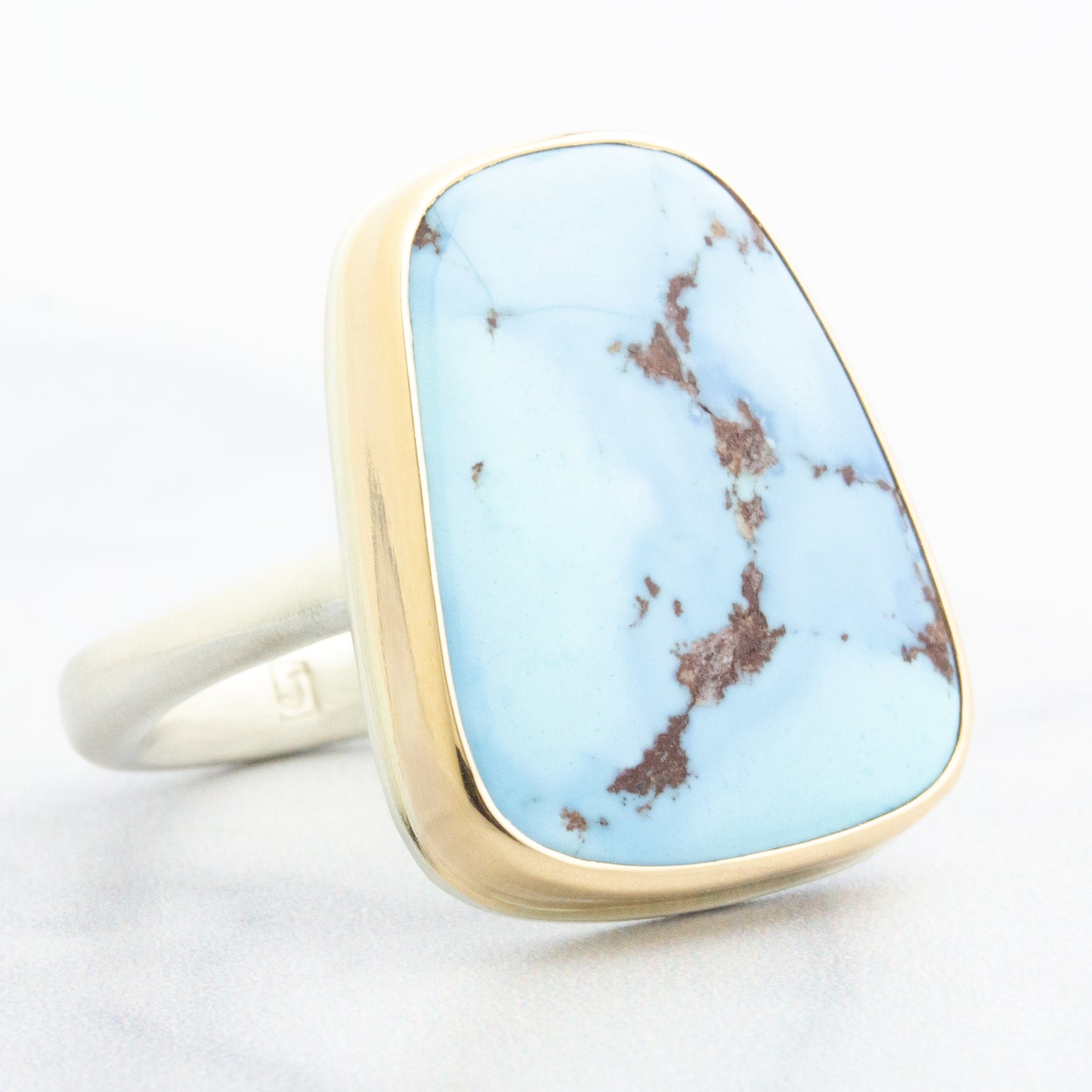 Sterling & 14K Gold Large Kazakhstani Turquoise Ring