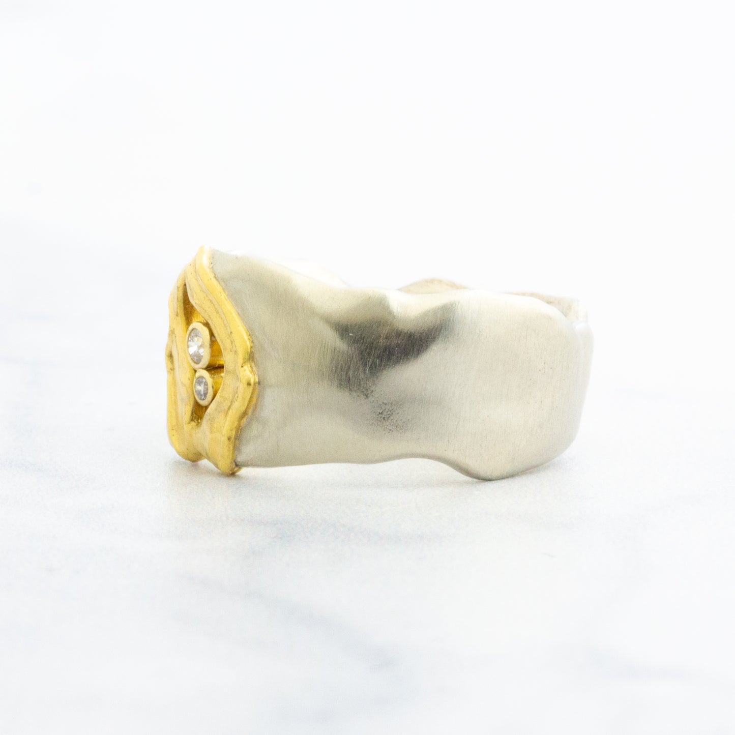 14k White & 22k Yellow Gold Wide Band & Diamond Ring