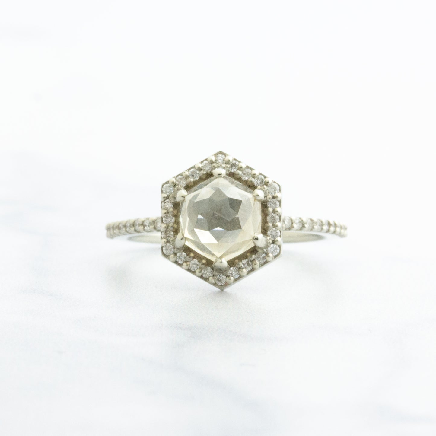 18k White Gold 2.39 tcw Diamond Hexagon Ring