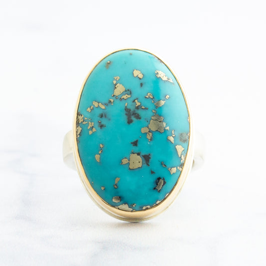 Sterling & 14K Gold Persian Turquoise Ring