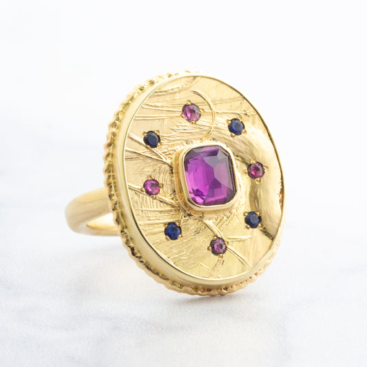 14K Gold Purple Sapphire Earth Love Ring