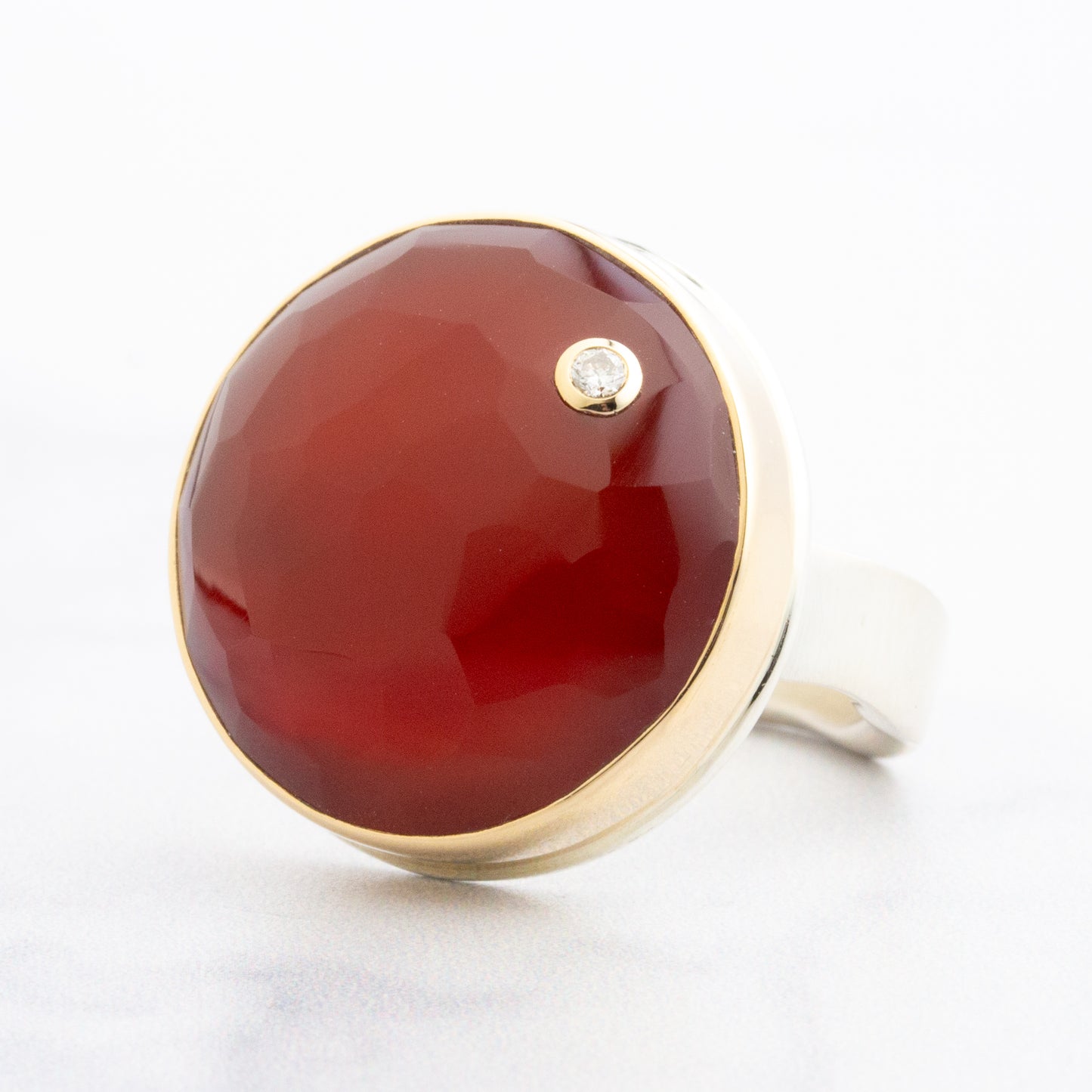 Sterling & 14K Gold Carnelian & Diamond Ring