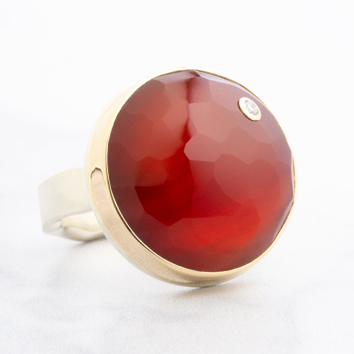 Sterling & 14K Gold Carnelian & Diamond Ring