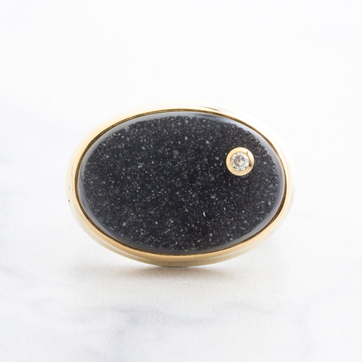 Sterling & 14K Gold Brazilian Black Drusy & Diamond Ring
