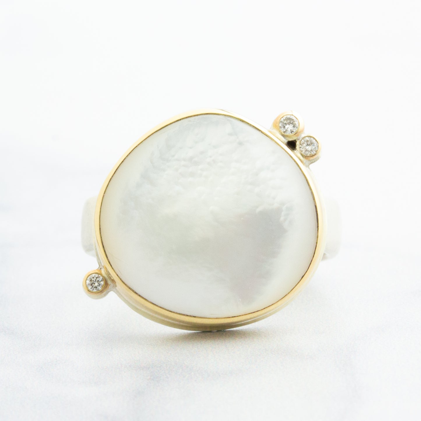 Sterling & 14K Gold Mother of Pearl & Diamond Ring