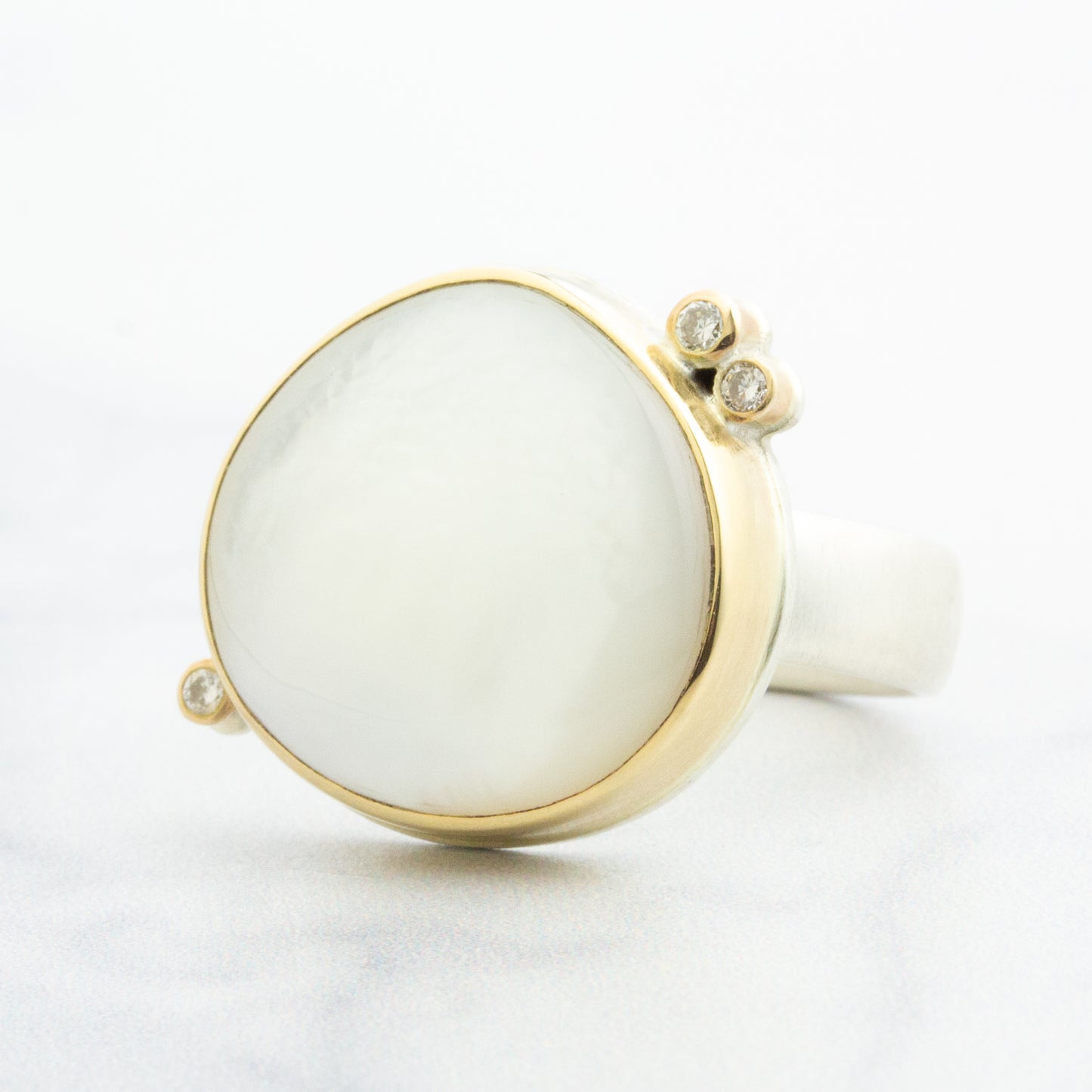 Sterling & 14K Gold Mother of Pearl & Diamond Ring