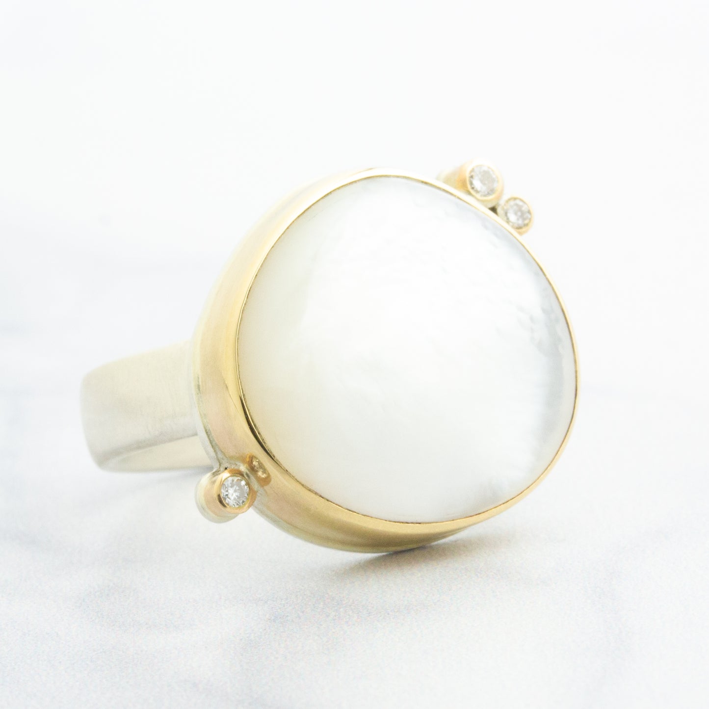 Sterling & 14K Gold Mother of Pearl & Diamond Ring