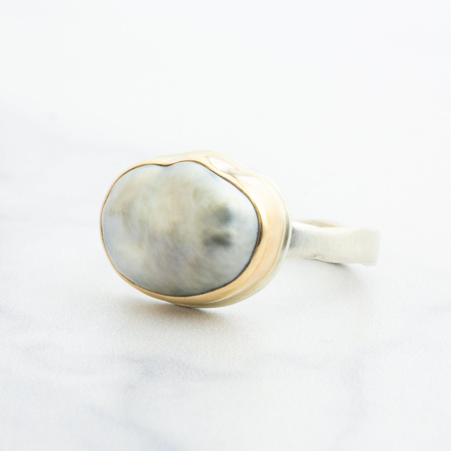 Sterling & 14K Gold Keshi Tahitian Pearl Ring