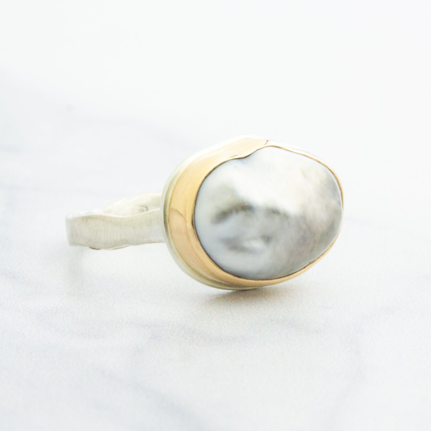 Sterling & 14K Gold Keshi Tahitian Pearl Ring