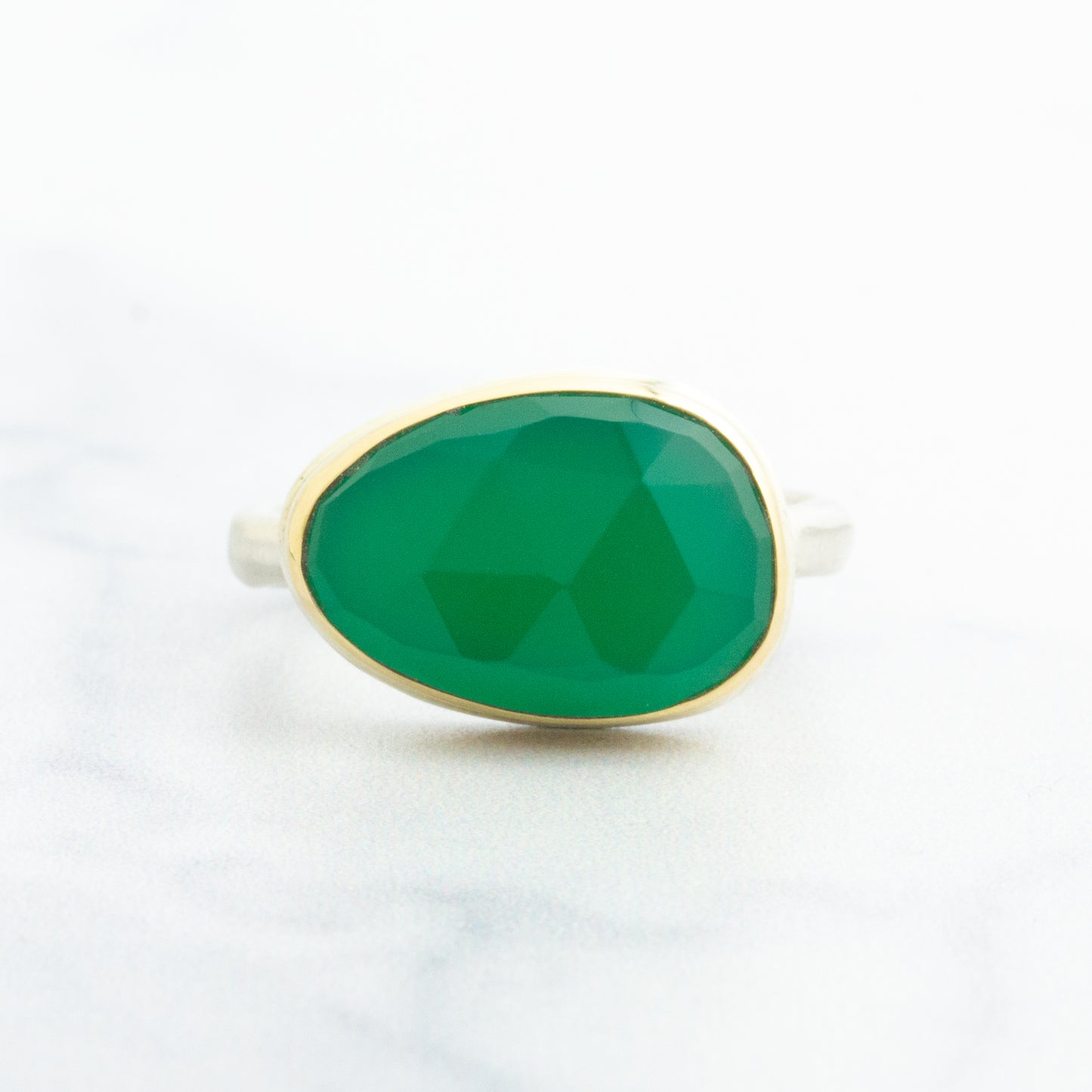 Sterling & 14K Gold Green Onyx Ring