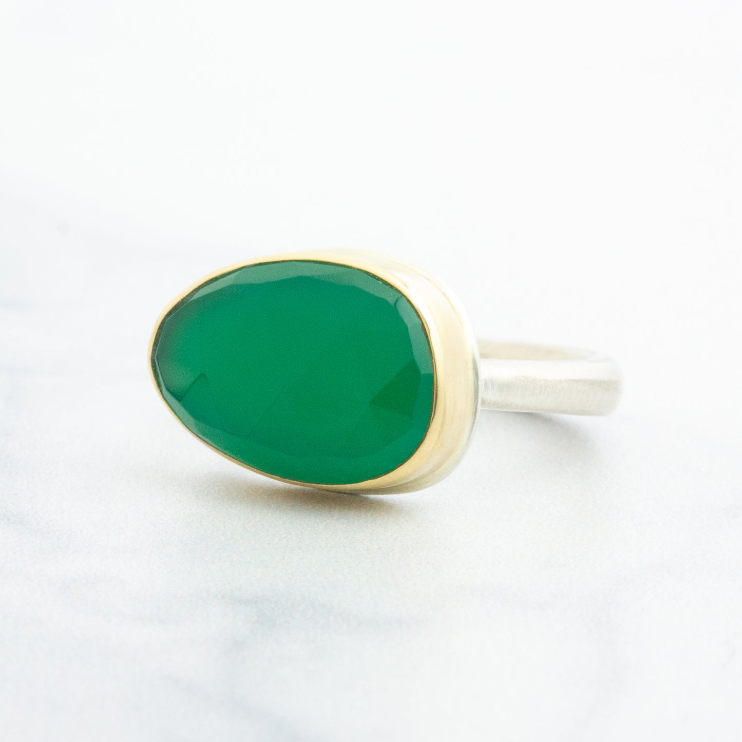 Sterling & 14K Gold Green Onyx Ring