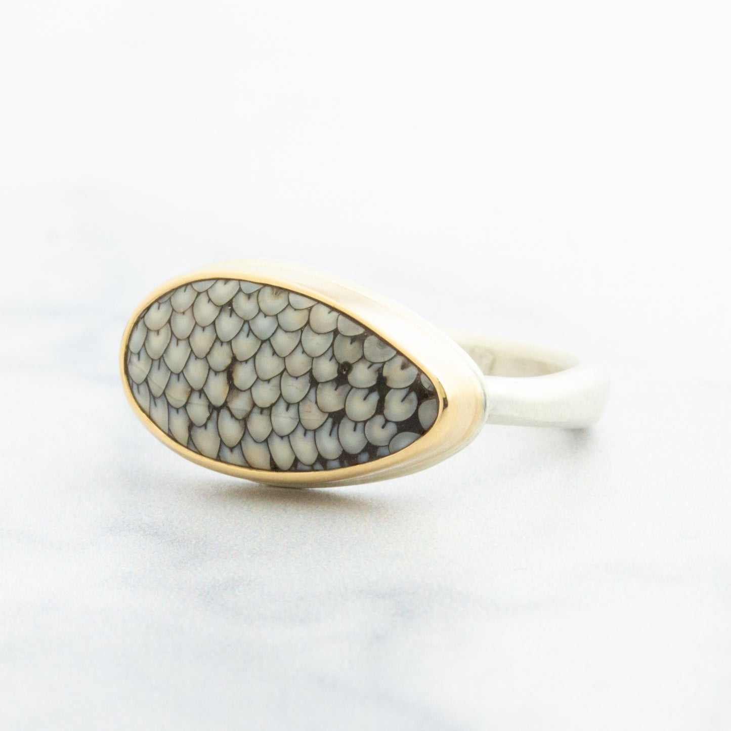 Sterling & 14K Gold Snakeskin Agate Ring