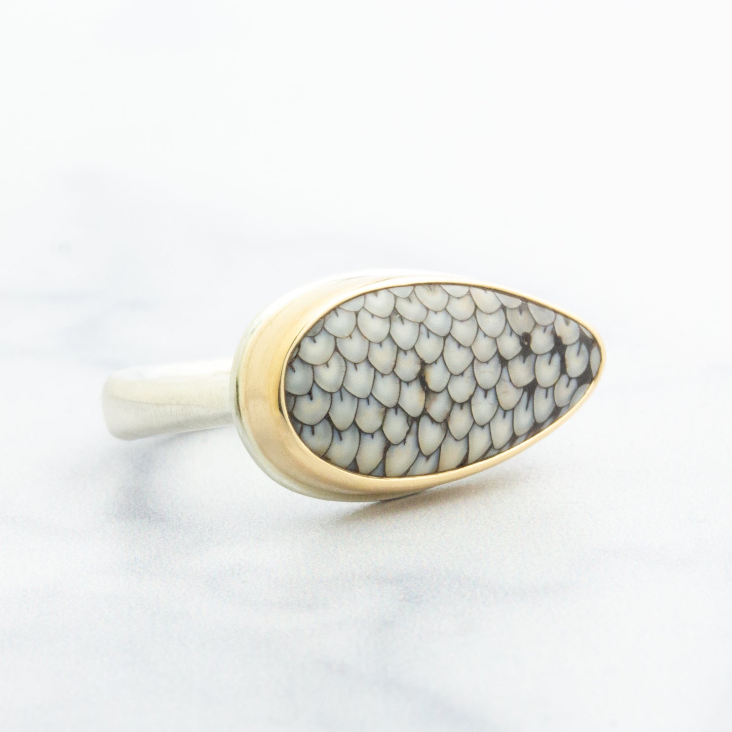 Sterling & 14K Gold Snakeskin Agate Ring