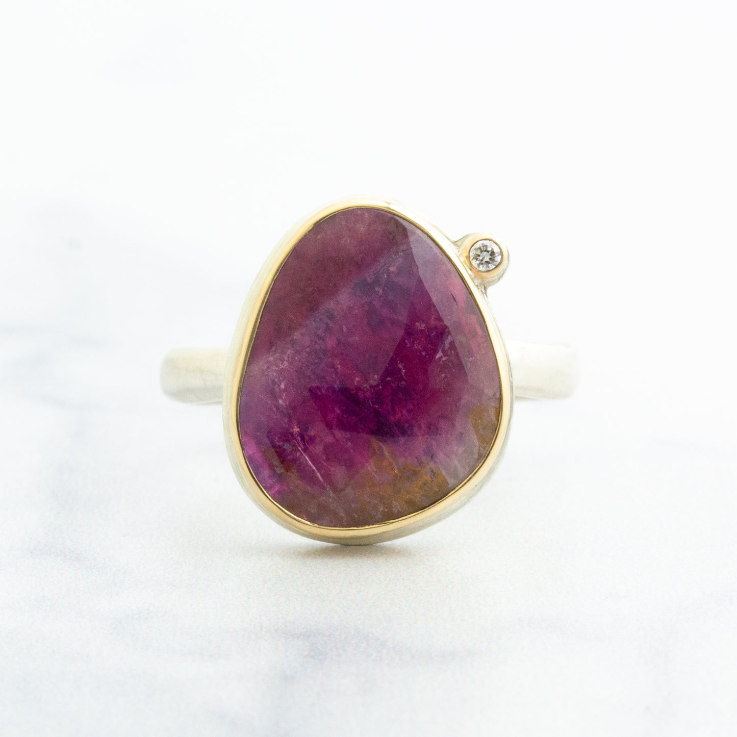 Sterling & 14K Gold Pink Tourmaline & Diamond Ring