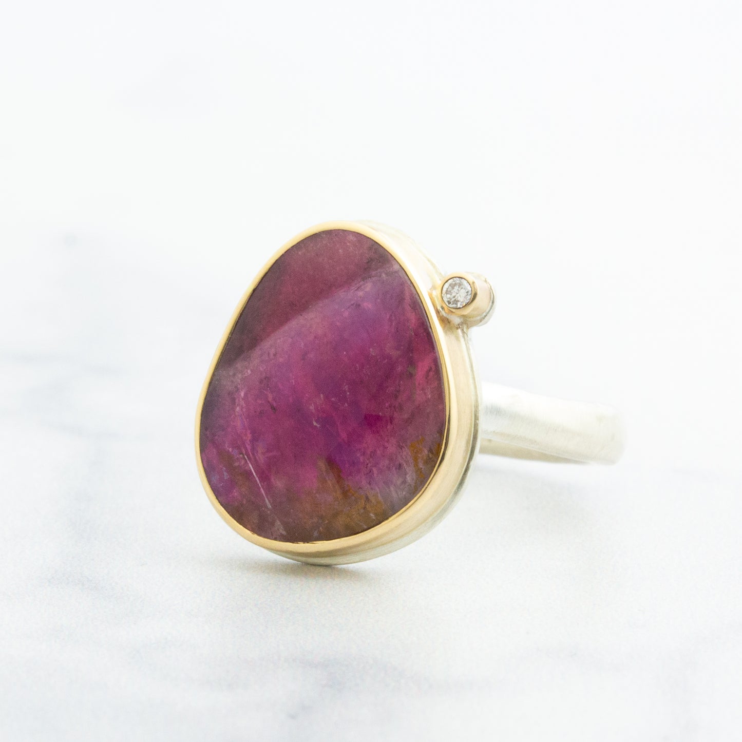 Sterling & 14K Gold Pink Tourmaline & Diamond Ring