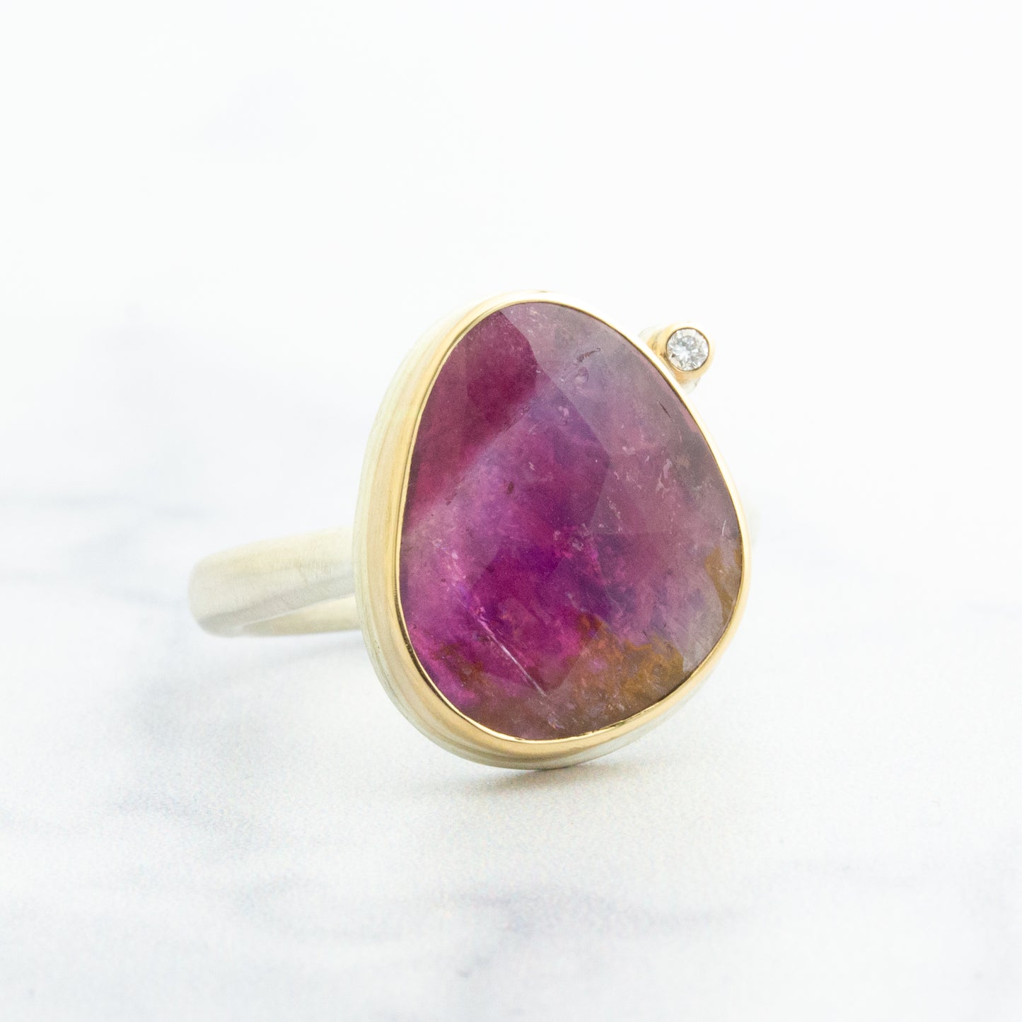 Sterling & 14K Gold Pink Tourmaline & Diamond Ring
