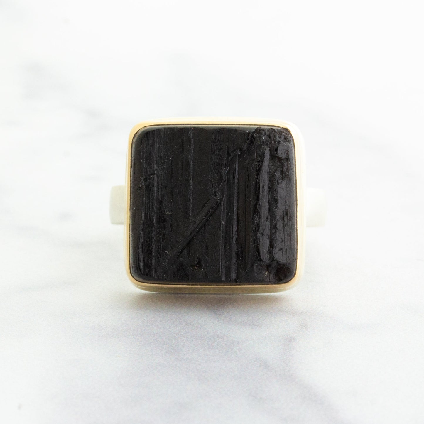 Sterling & 14K Gold Black Tourmaline Ring