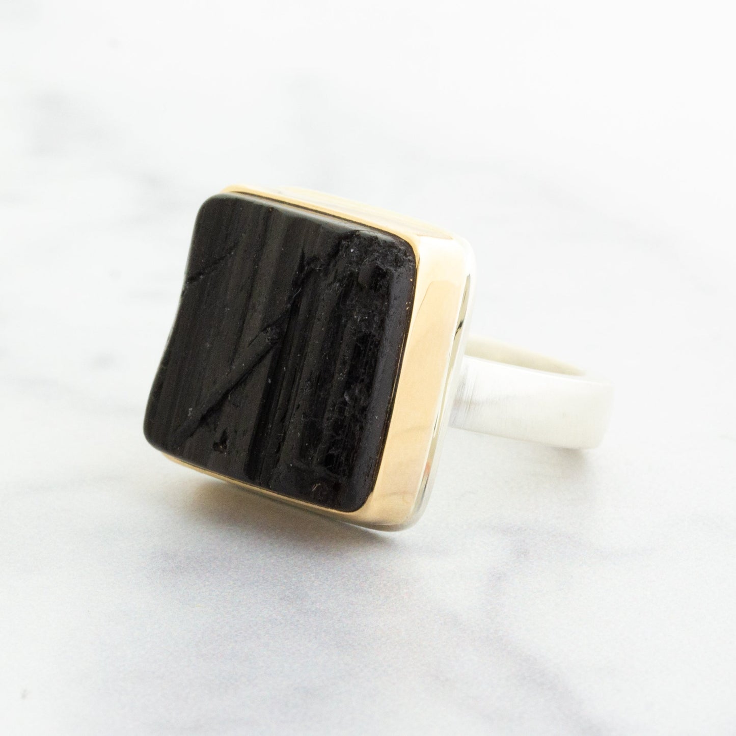 Sterling & 14K Gold Black Tourmaline Ring
