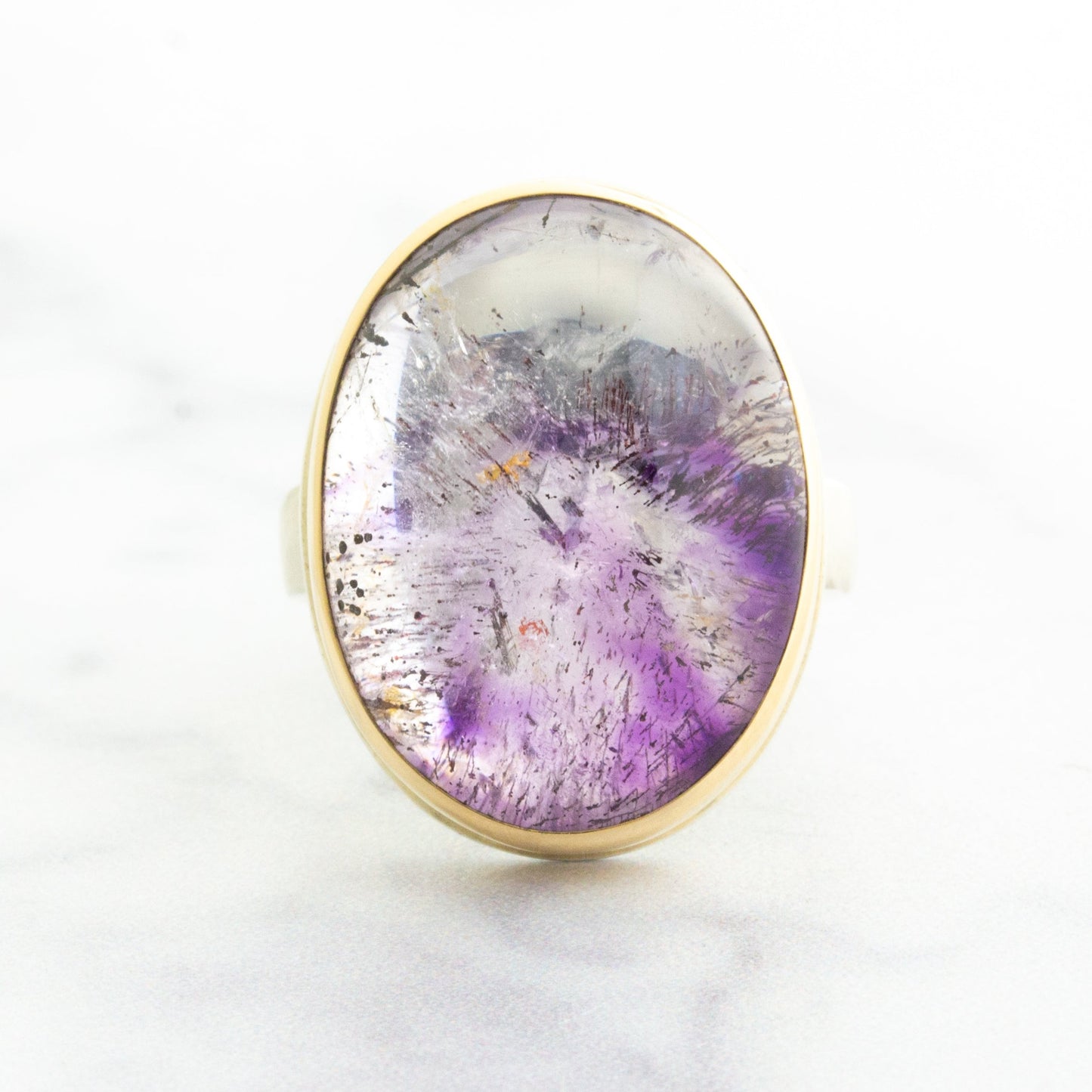 Sterling & 14K Gold Oval Seven Mineral Ring